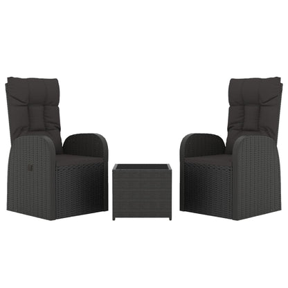 vidaXL 3 Piece Garden Lounge Set Black Poly Rattan&Steel