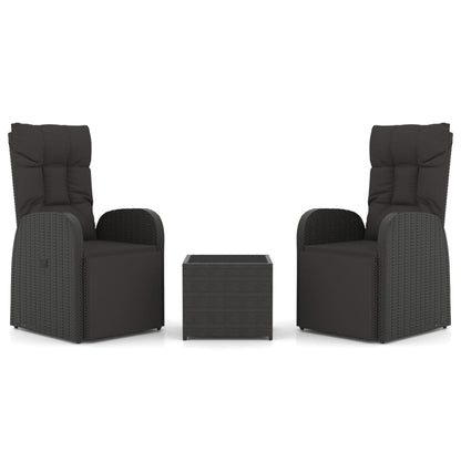 vidaXL 3 Piece Garden Lounge Set Black Poly Rattan&Steel