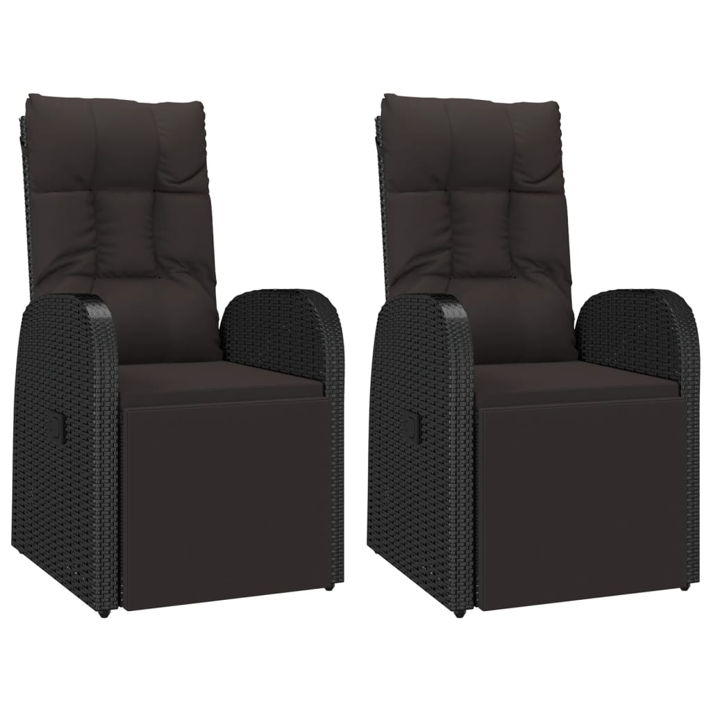 vidaXL 3 Piece Garden Lounge Set Black Poly Rattan&Steel