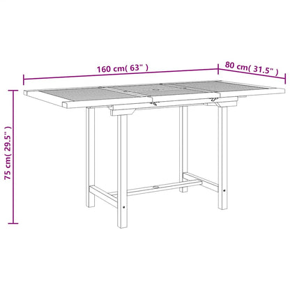 vidaXL Extending Garden Table 110-160x80x75cm Solid Wood Teak