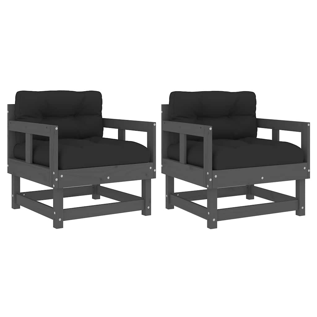 vidaXL Garden Chair | Grey | Solid Pine Wood, Plywood, Oxford Fabric | Modular