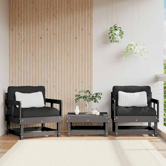 vidaXL Garden Chair | Grey | Solid Pine Wood, Plywood, Oxford Fabric | Modular