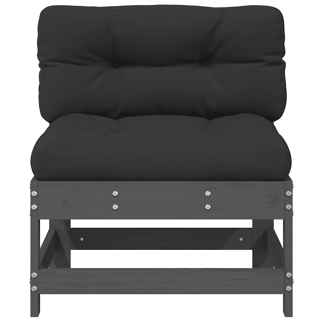 vidaXL Middle Sofa with Cushions Grey Solid Wood Pine