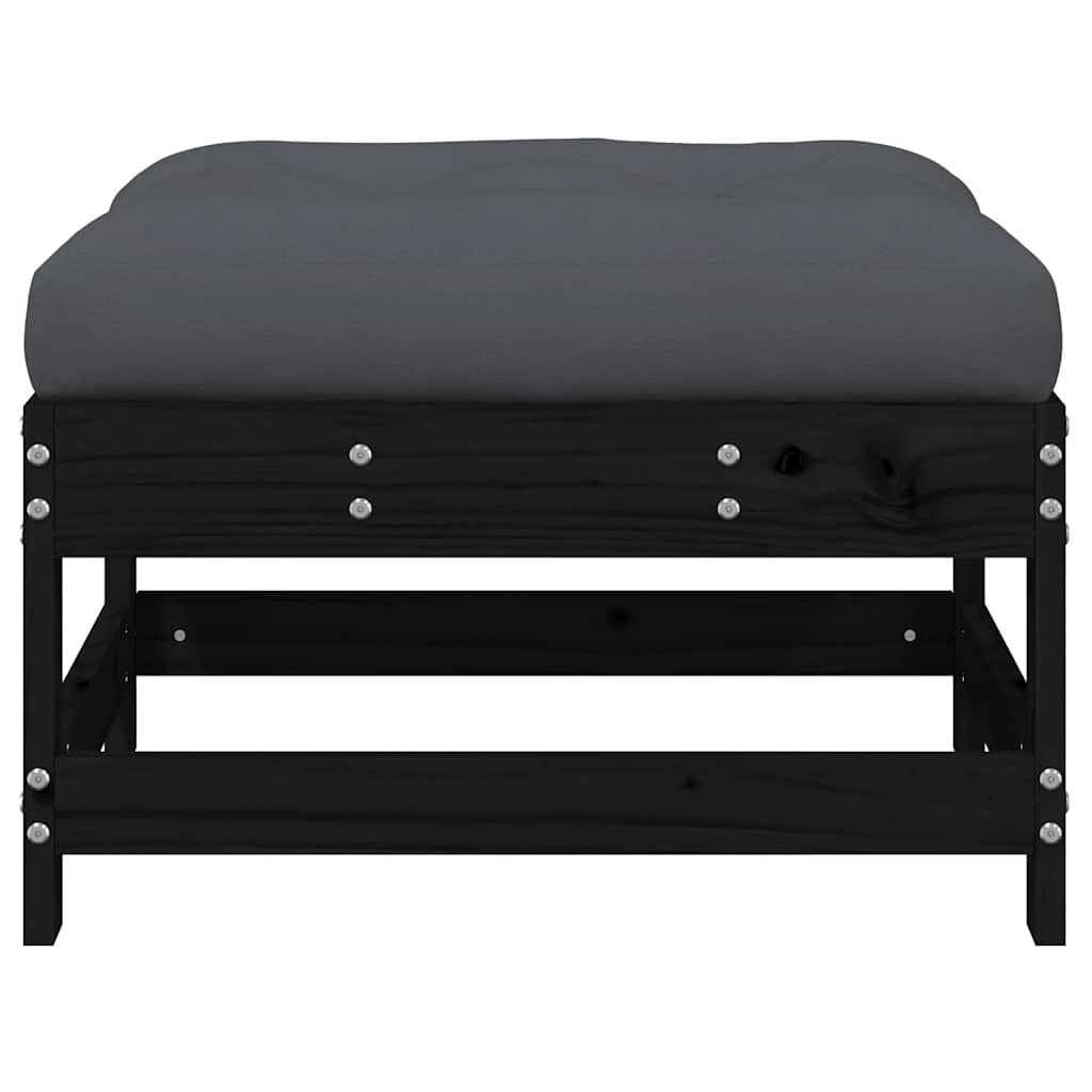 vidaXL Garden Footstool with Cushion Black Solid Wood Pine