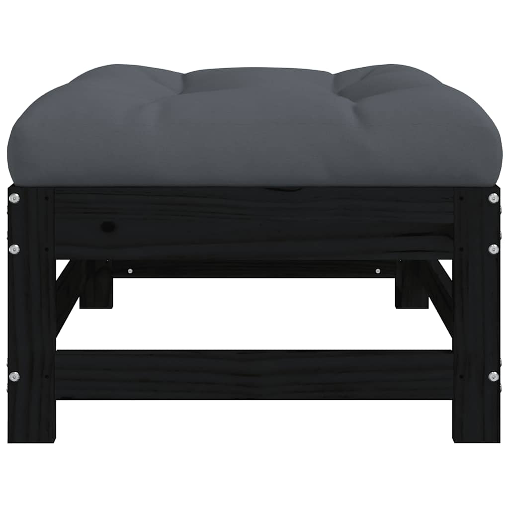 vidaXL Garden Footstool with Cushion Black Solid Wood Pine