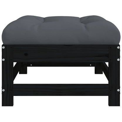 vidaXL Garden Footstool with Cushion Black Solid Wood Pine