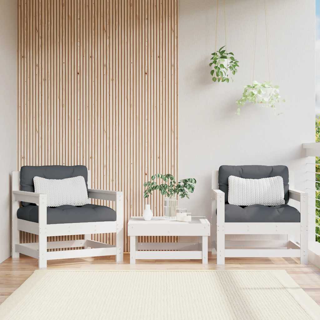 vidaXL Garden Chairs with Cushions 2 pcs White Solid Wood Pine