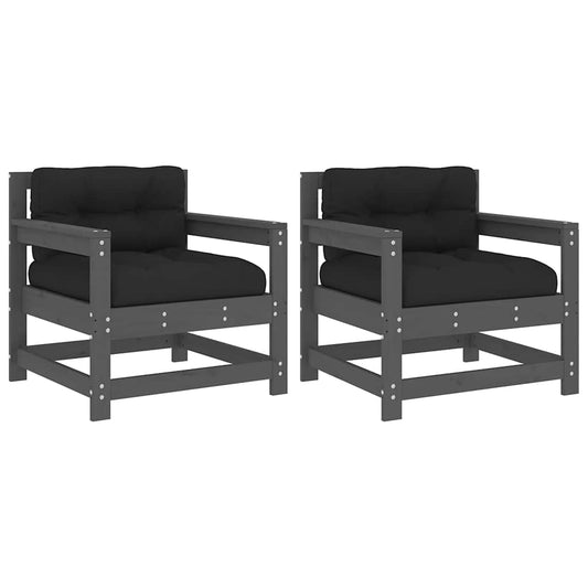 vidaXL Garden Chairs with Cushions 2 pcs Grey Solid Wood Pine