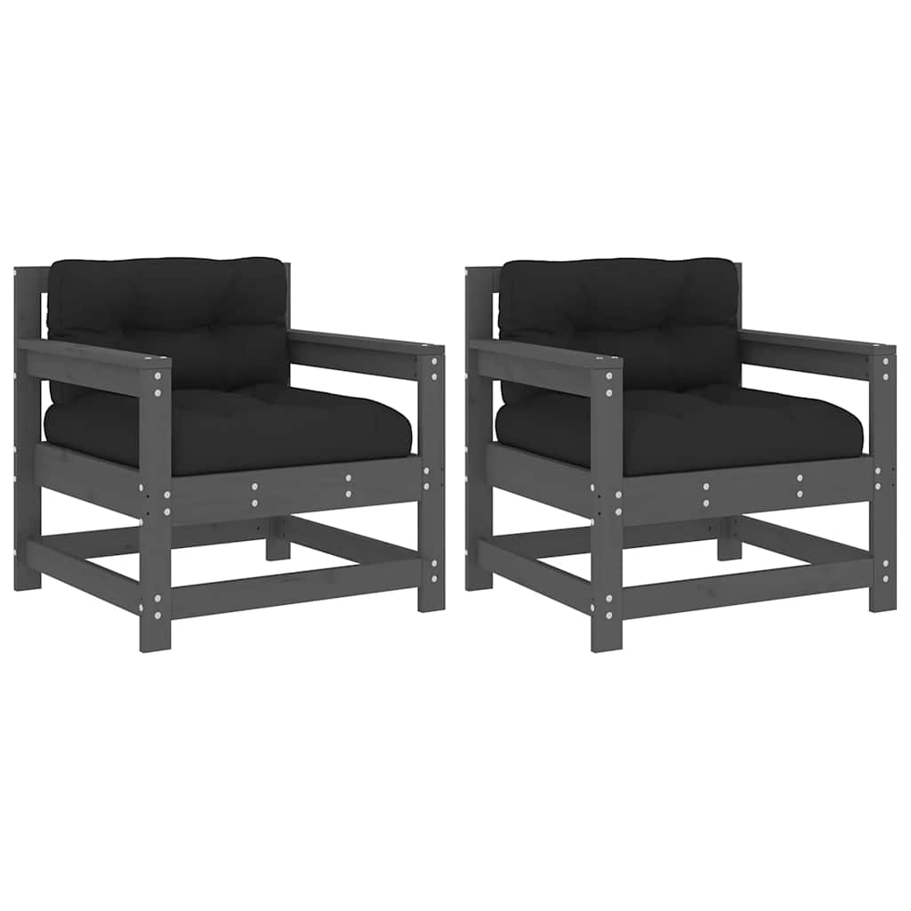 vidaXL Garden Chairs with Cushions 2 pcs Grey Solid Wood Pine