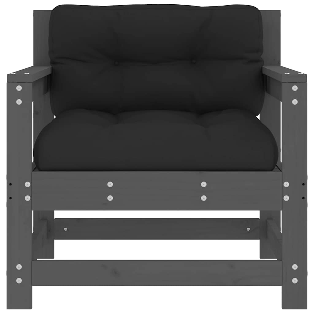 vidaXL Garden Chairs with Cushions 2 pcs Grey Solid Wood Pine
