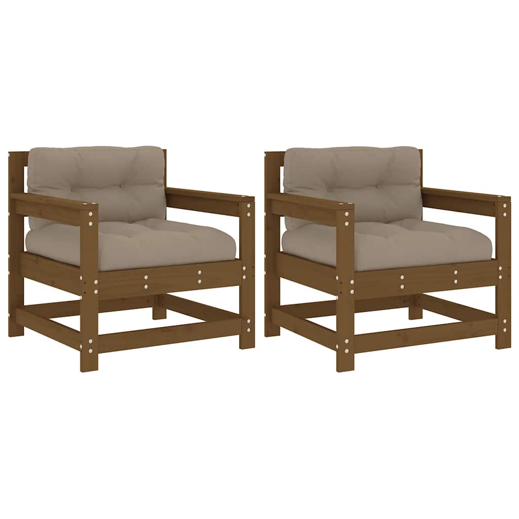 vidaXL Garden Chairs with Cushions 2 pcs Honey Brown Solid Wood Pine