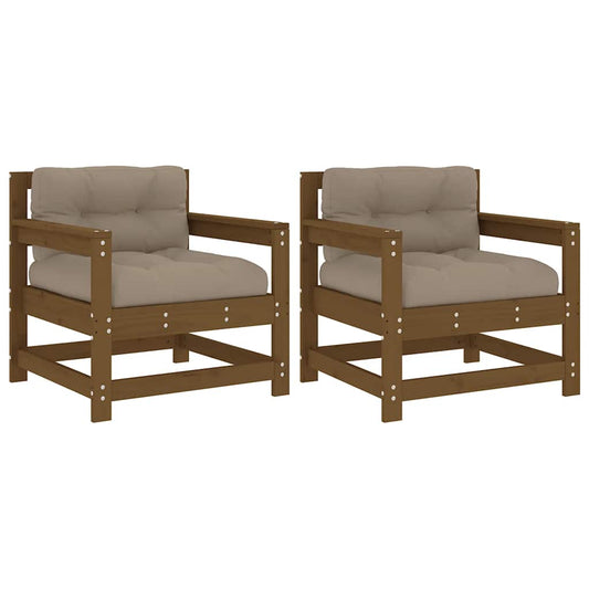 vidaXL Garden Chairs with Cushions 2 pcs Honey Brown Solid Wood Pine