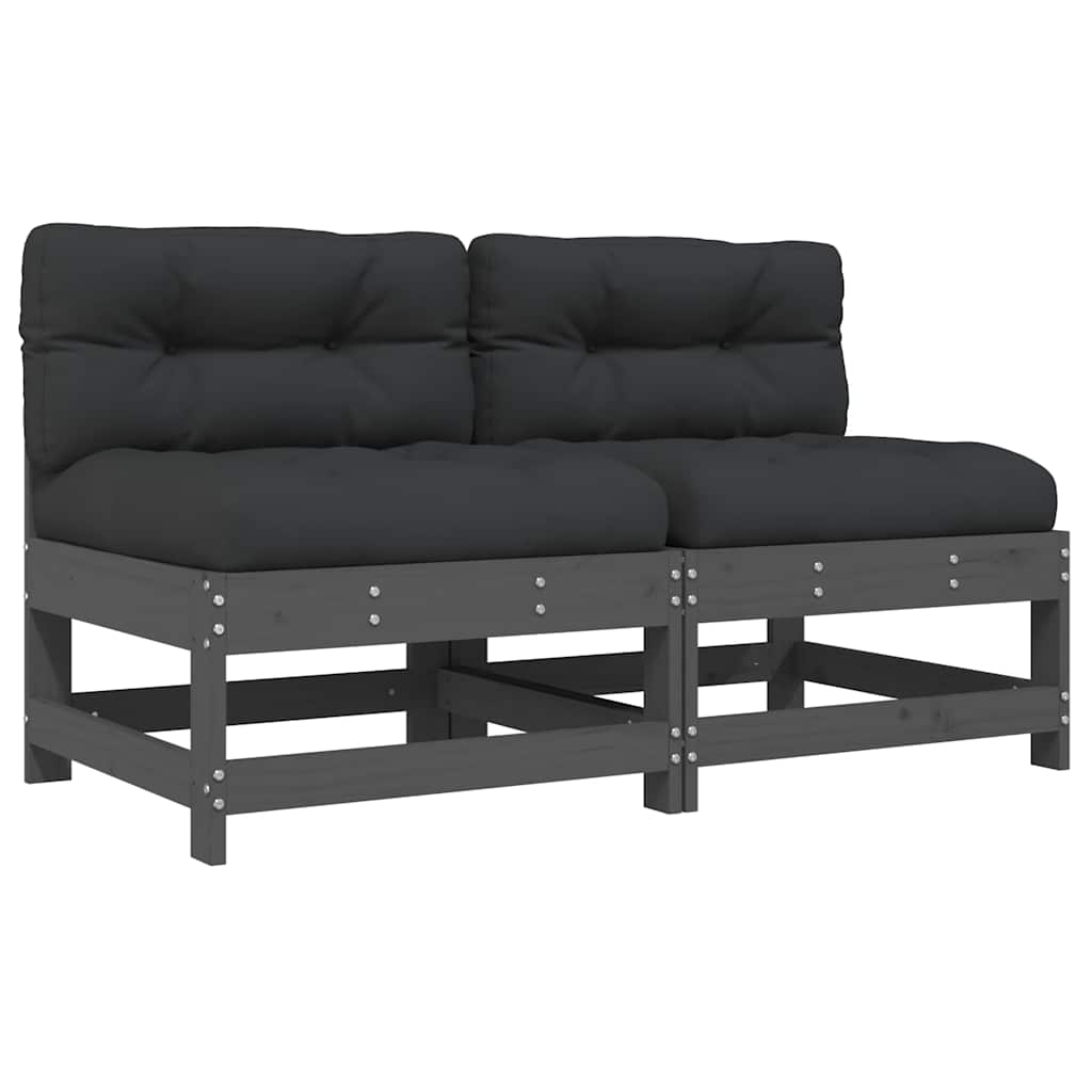 vidaXL Middle Sofas with Cushions 2 pcs Grey Solid Wood Pine