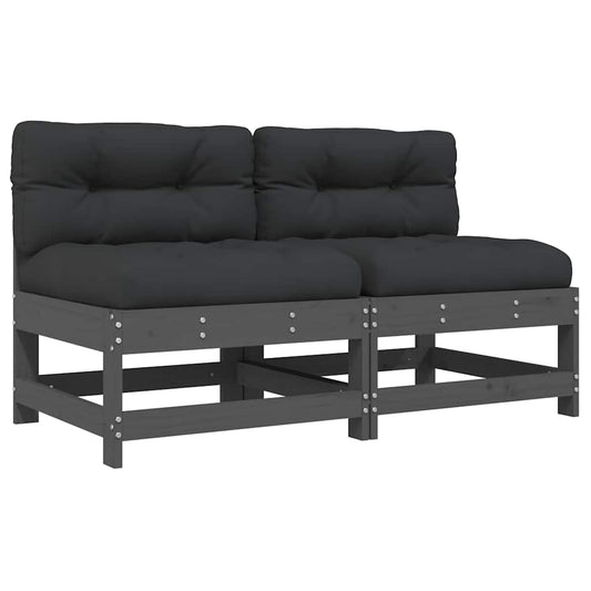 vidaXL Middle Sofas with Cushions 2 pcs Grey Solid Wood Pine