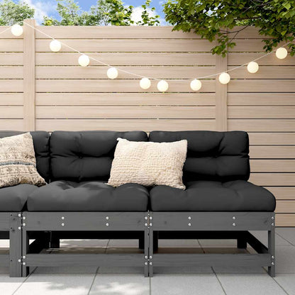 vidaXL Middle Sofas with Cushions 2 pcs Grey Solid Wood Pine
