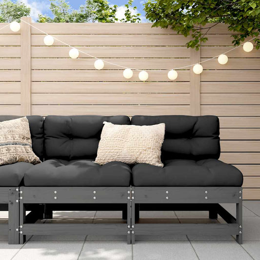 vidaXL Middle Sofas with Cushions 2 pcs Grey Solid Wood Pine
