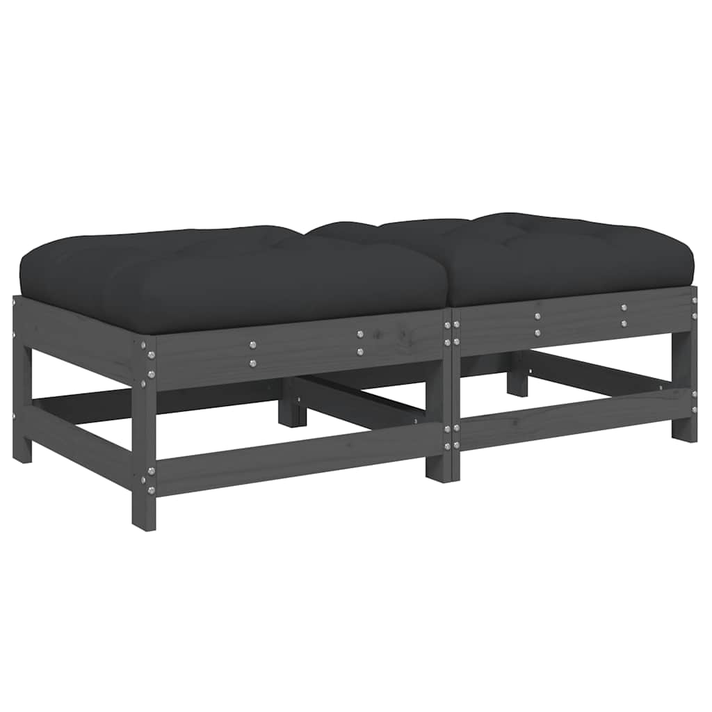 vidaXL Garden Footstools with Cushions 2pcs Grey Solid Wood Pine
