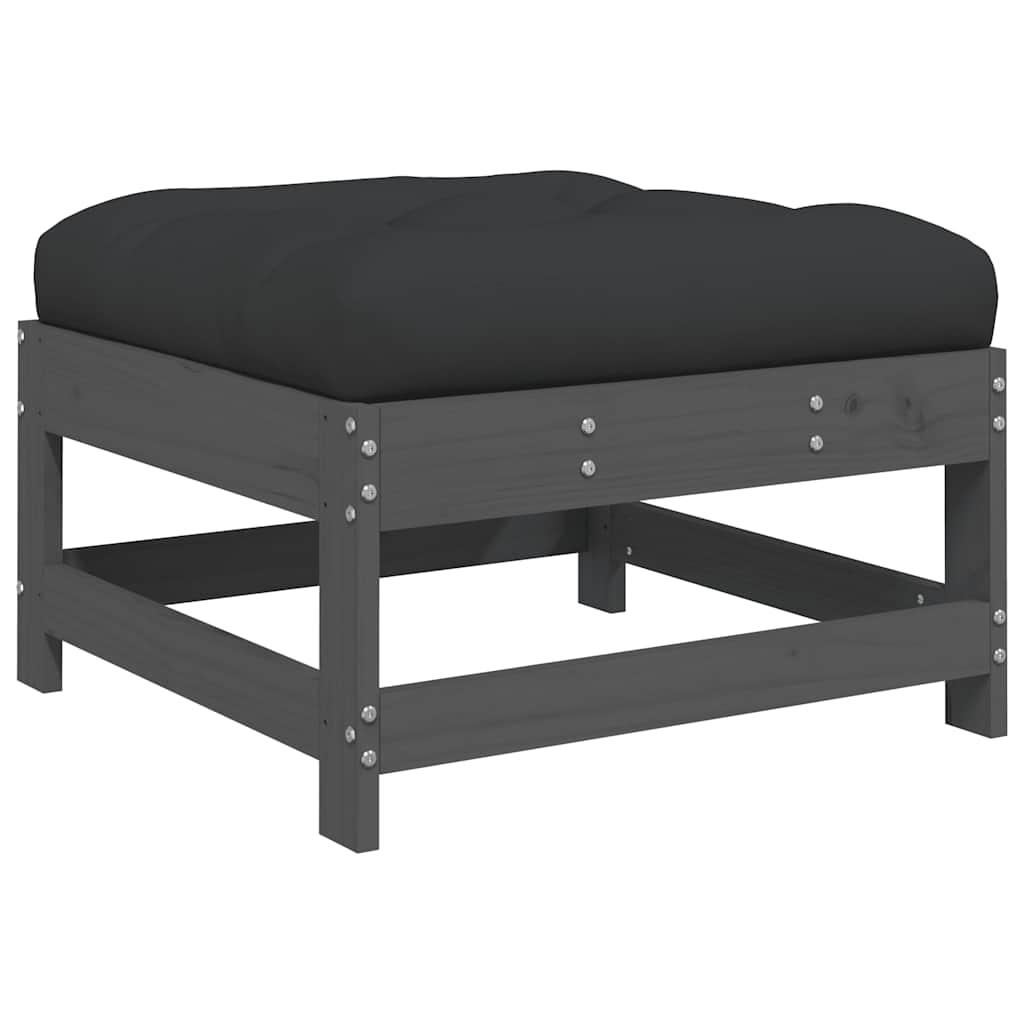 vidaXL Garden Footstools with Cushions 2pcs Grey Solid Wood Pine