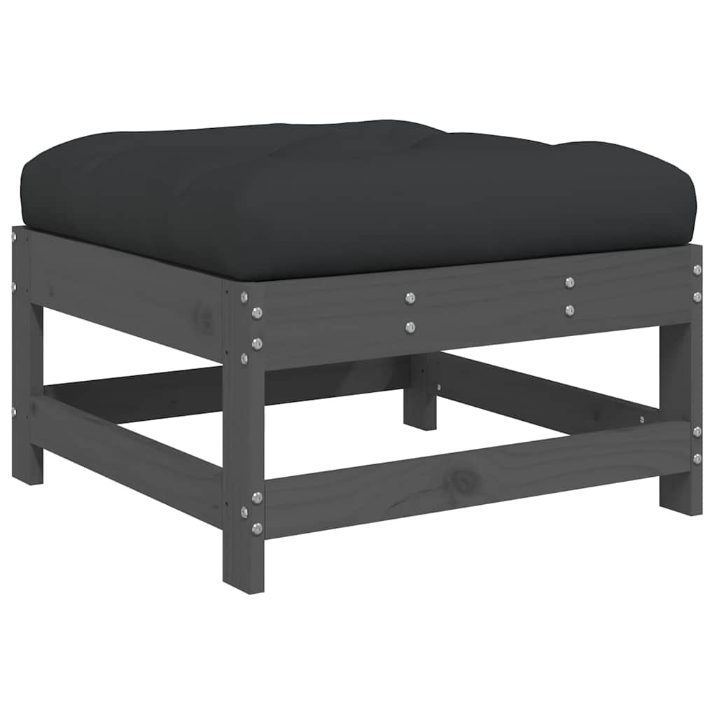 vidaXL Garden Footstools with Cushions 2pcs Grey Solid Wood Pine