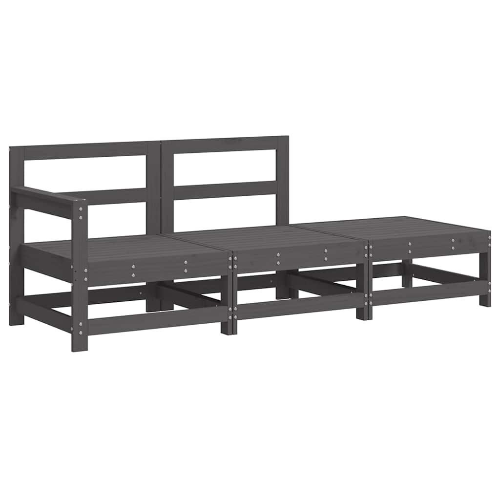 vidaXL 3 Piece Garden Lounge Set with Cushions Grey Solid Wood