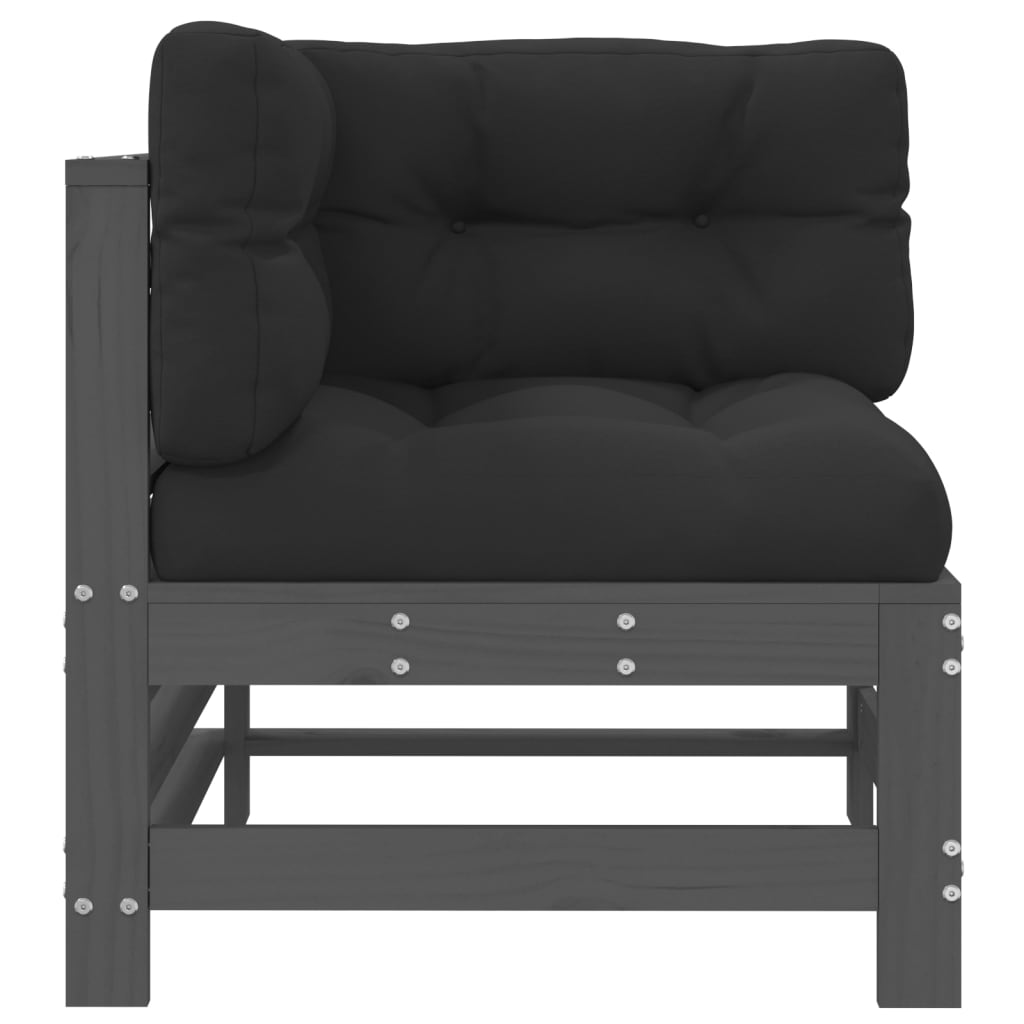 vidaXL Corner Sofa with Cushions Grey Solid Wood Pine