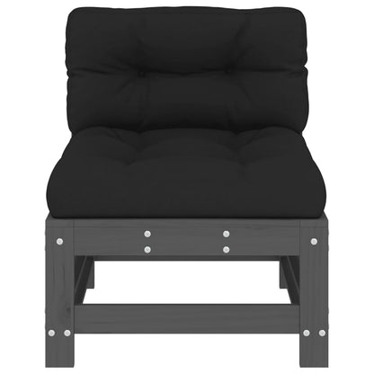 vidaXL Middle Sofa with Cushions Grey Solid Wood Pine