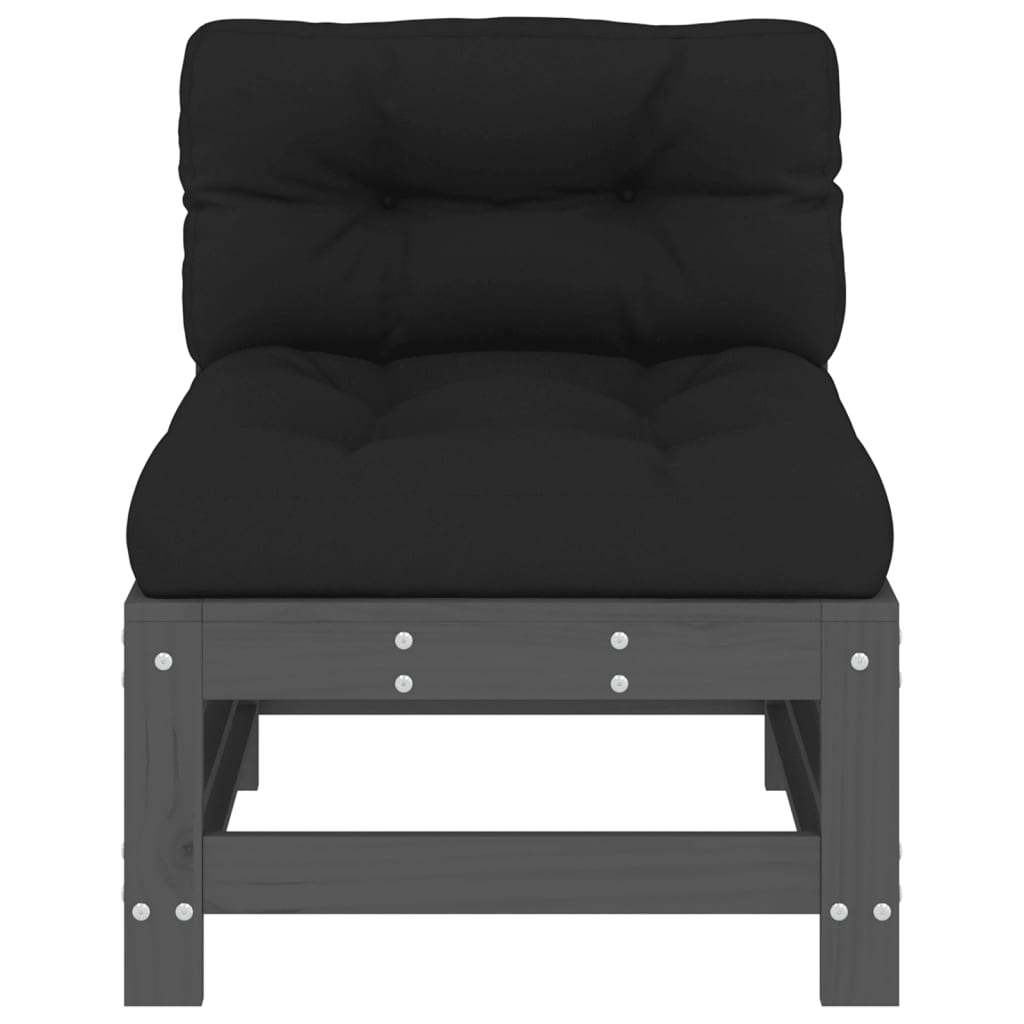 vidaXL Middle Sofa with Cushions Grey Solid Wood Pine