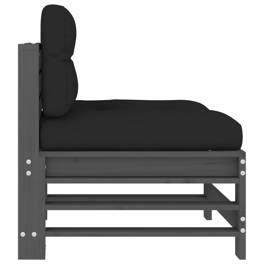 vidaXL Middle Sofa with Cushions Grey Solid Wood Pine