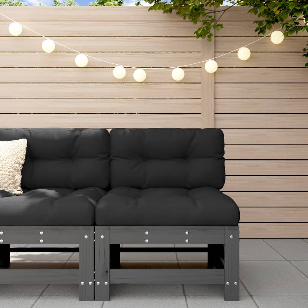 vidaXL Middle Sofa with Cushions Grey Solid Wood Pine