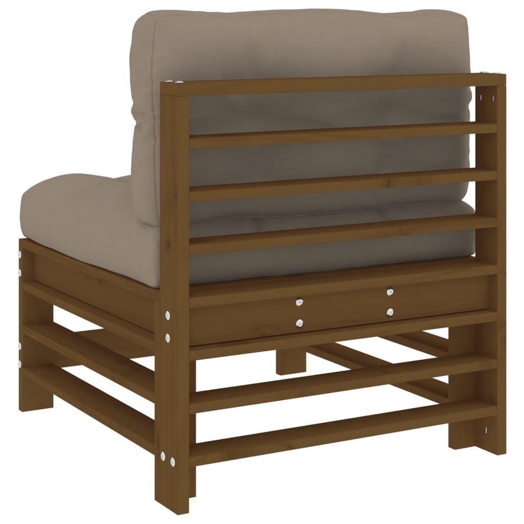 vidaXL Middle Sofa with Cushions Honey Brown Solid Wood Pine