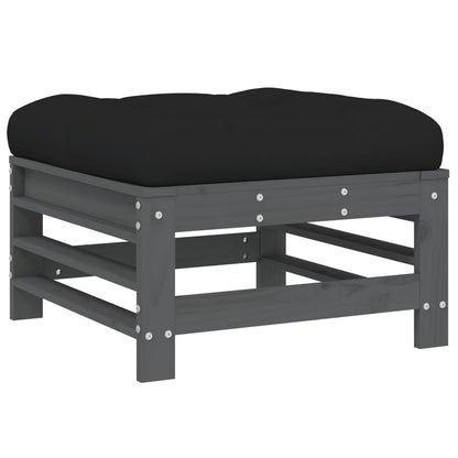 vidaXL Garden Footstool with Cushion Grey Solid Wood Pine