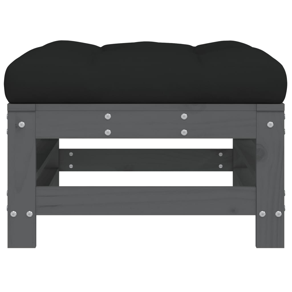 vidaXL Garden Footstool with Cushion Grey Solid Wood Pine