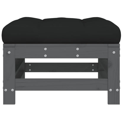 vidaXL Garden Footstool with Cushion Grey Solid Wood Pine