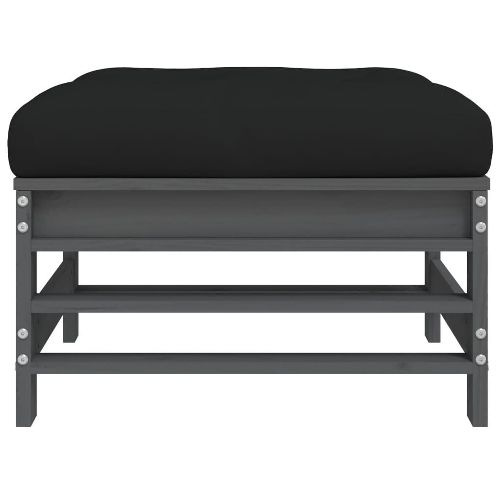 vidaXL Garden Footstool with Cushion Grey Solid Wood Pine