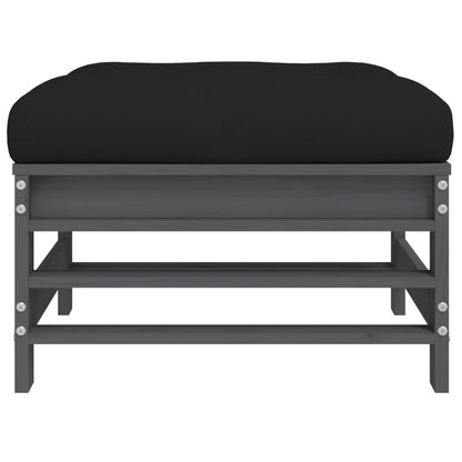 vidaXL Garden Footstool with Cushion Grey Solid Wood Pine