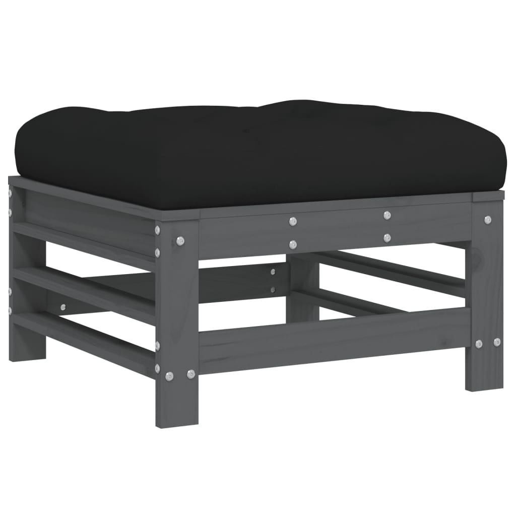vidaXL Garden Footstool with Cushion Grey Solid Wood Pine