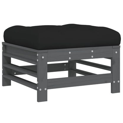 vidaXL Garden Footstool with Cushion Grey Solid Wood Pine