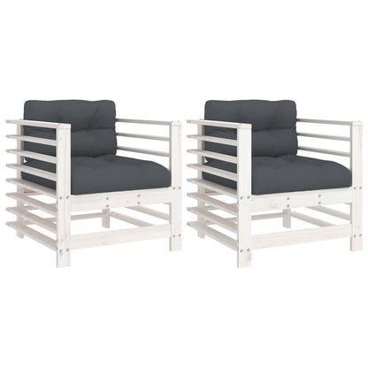 vidaXL Garden Chairs with Cushions 2 pcs White Solid Wood Pine