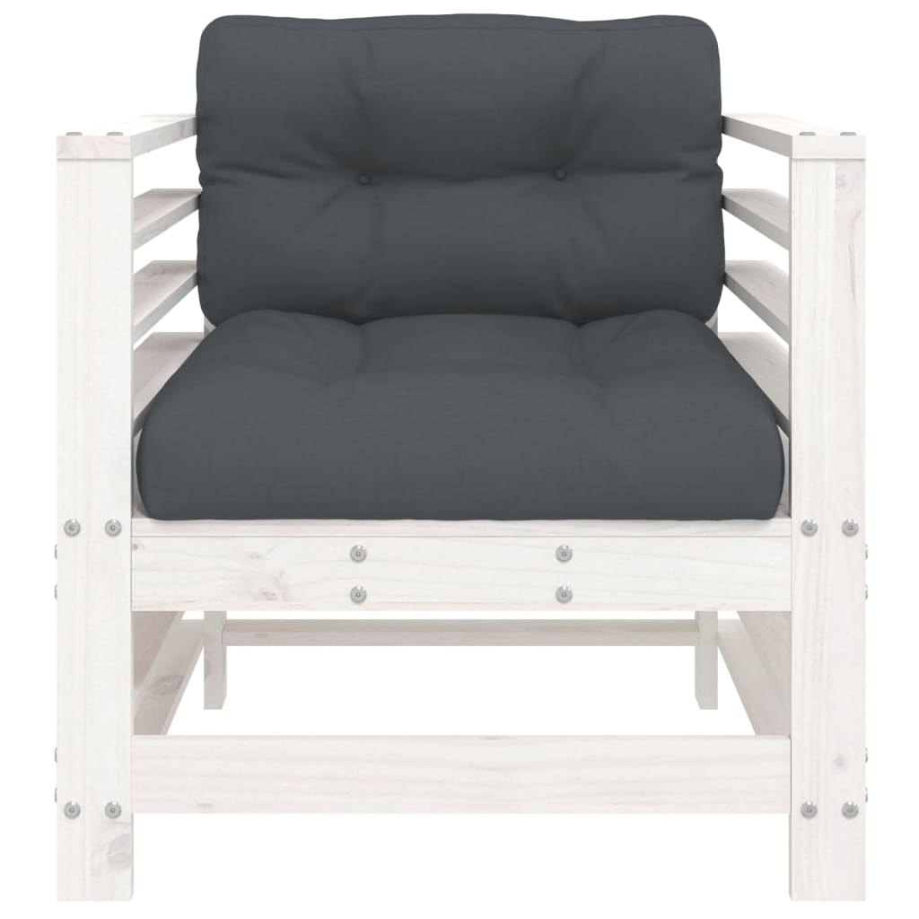 vidaXL Garden Chairs with Cushions 2 pcs White Solid Wood Pine