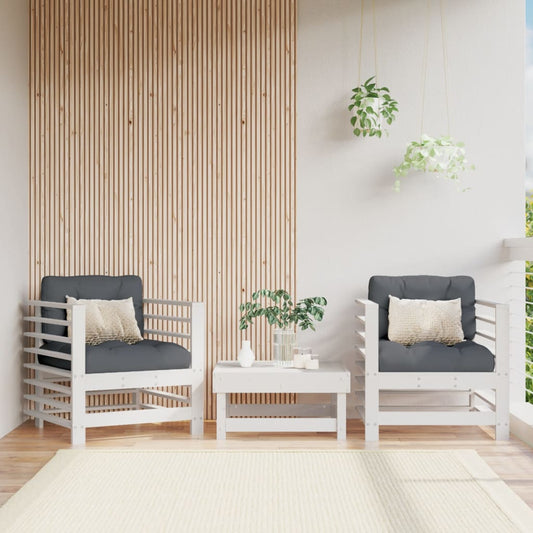 vidaXL Garden Chairs with Cushions 2 pcs White Solid Wood Pine
