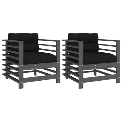 vidaXL Garden Chairs with Cushions 2 pcs Grey Solid Wood Pine