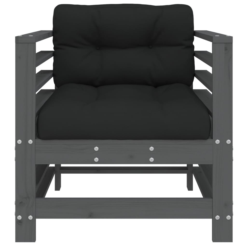 vidaXL Garden Chairs with Cushions 2 pcs Grey Solid Wood Pine