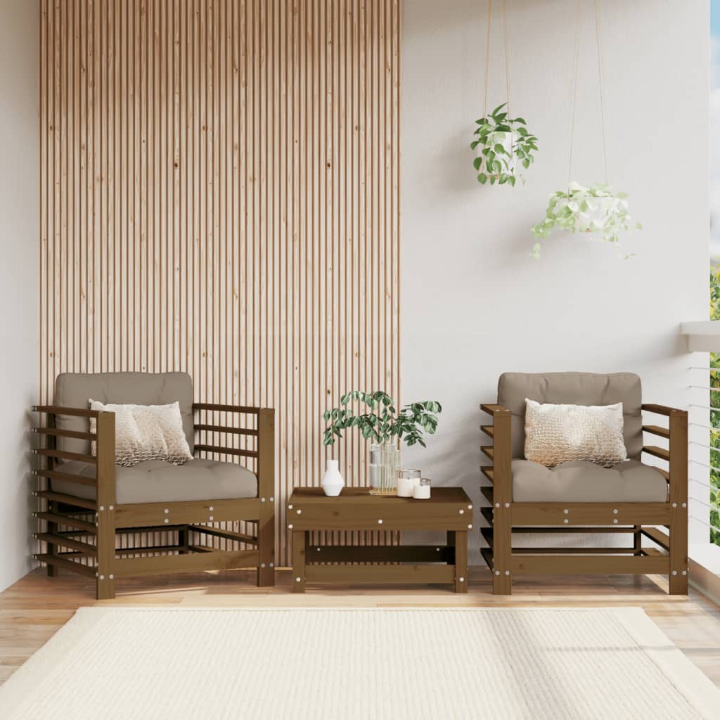 vidaXL Garden Chairs with Cushions 2 pcs Honey Brown Solid Wood Pine