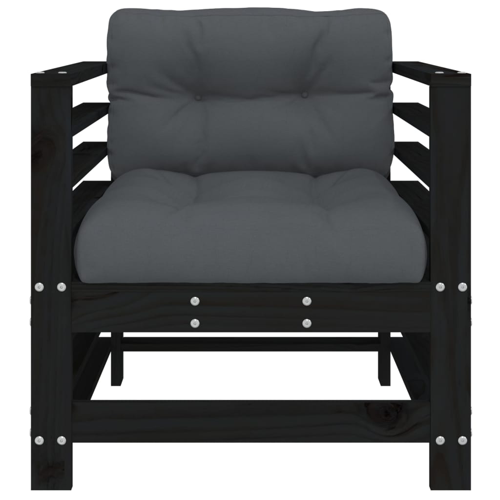 vidaXL Garden Chairs with Cushions 2 pcs Black Solid Wood Pine