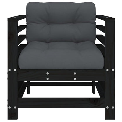 vidaXL Garden Chairs with Cushions 2 pcs Black Solid Wood Pine