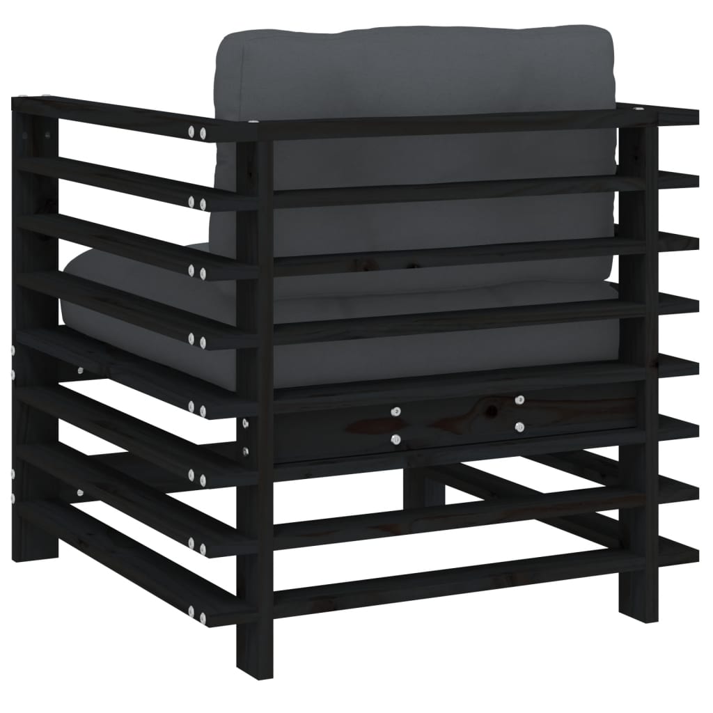 vidaXL Garden Chairs with Cushions 2 pcs Black Solid Wood Pine