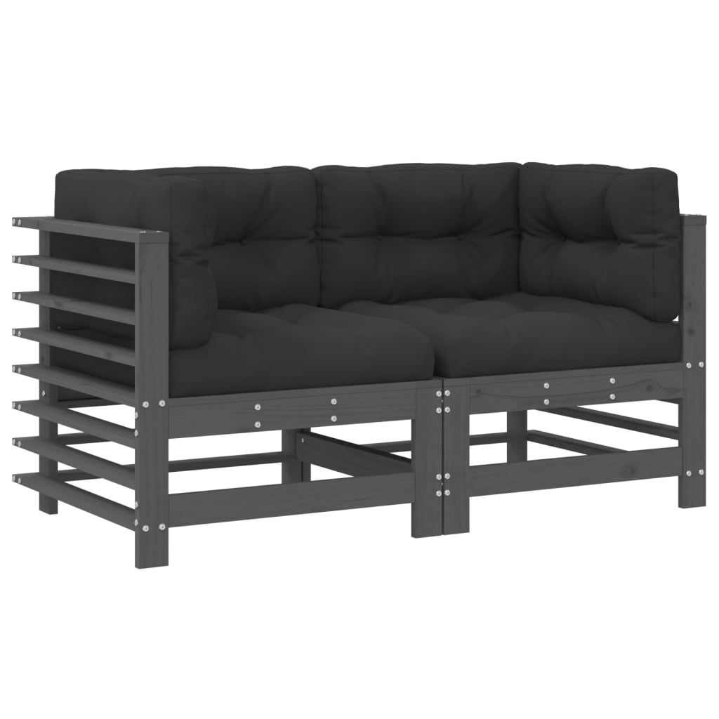 vidaXL Corner Sofas with Cushions 2 pcs Grey Solid Wood Pine