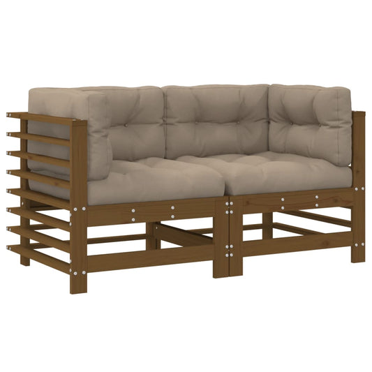 vidaXL Corner Sofas with Cushions 2 pcs Honey Brown Solid Wood Pine