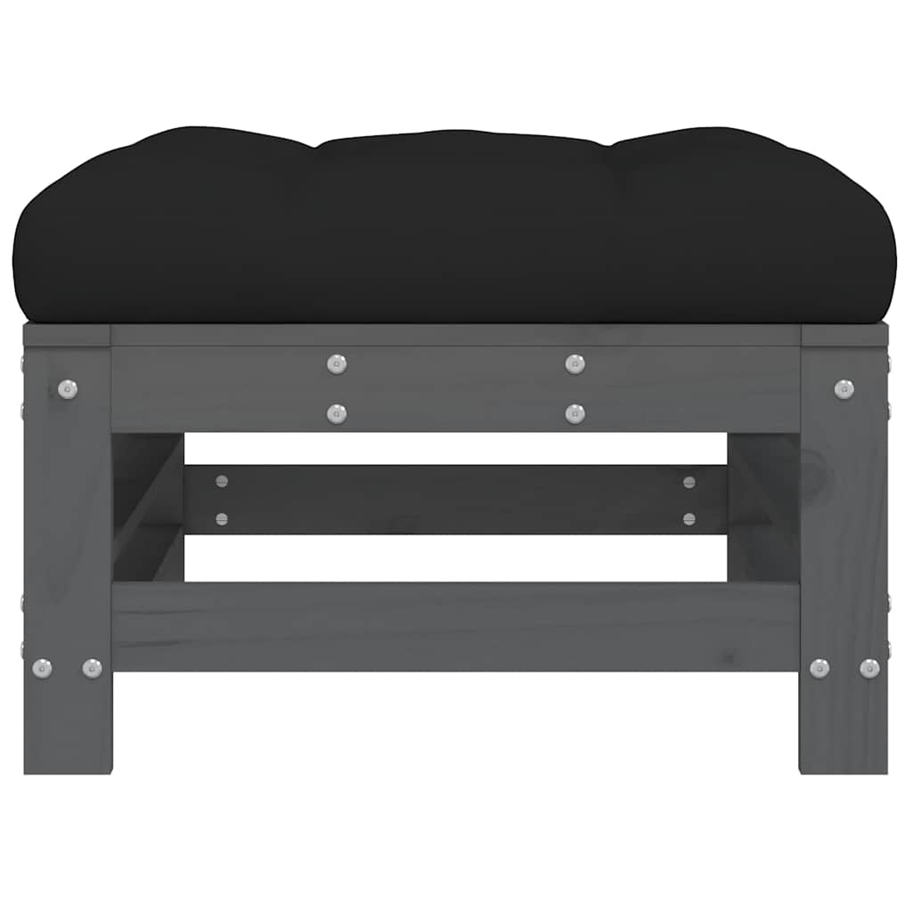 vidaXL Garden Footstools with Cushions 2pcs Grey Solid Wood Pine