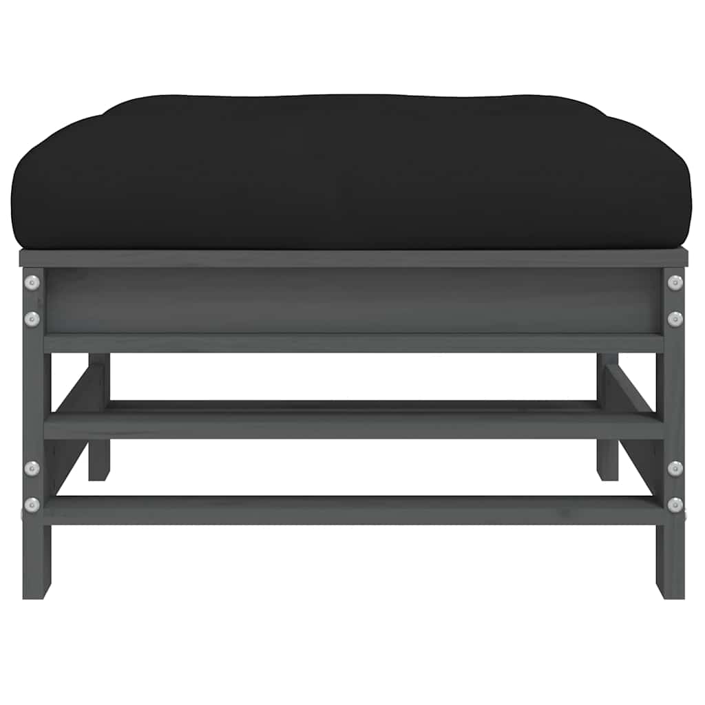 vidaXL Garden Footstools with Cushions 2pcs Grey Solid Wood Pine